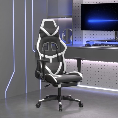 Silla gaming con reposapiés cuero sintético negro blanco de , Sillones para videojuegos - Ref: Foro24-3143681, Precio: 123,99...