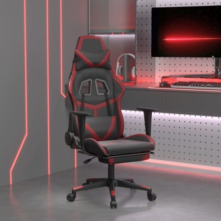 Silla gaming con reposapiés cuero sintético negro rojo tinto de , Sillones para videojuegos - Ref: Foro24-3143683, Precio: 11...