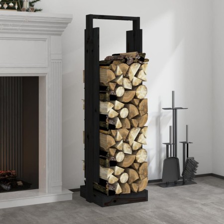 Firewood holder solid black pine wood 33.5x30x110 cm by , Firewood bags and holders - Ref: Foro24-822625, Price: 66,60 €, Dis...