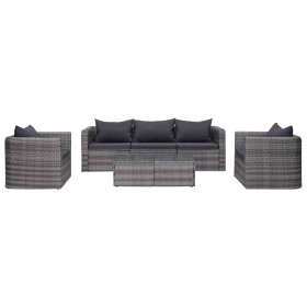 Set de muebles de jardín y cojines 6 pzas ratán sintético gris de vidaXL, Conjuntos de jardín - Ref: Foro24-44159, Precio: 78...