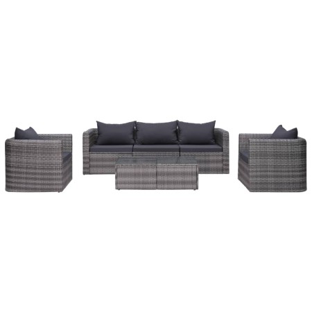 Set de muebles de jardín y cojines 6 pzas ratán sintético gris de vidaXL, Conjuntos de jardín - Ref: Foro24-44159, Precio: 92...