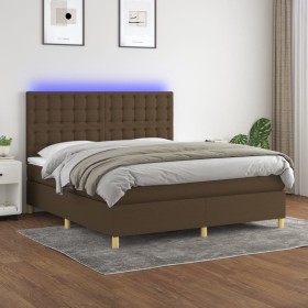 Box spring bed mattress LED lights dark brown fabric 180x200cm by , Beds and slatted bases - Ref: Foro24-3135776, Price: 610,...