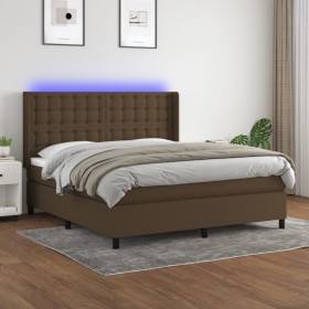 Box spring bed mattress LED lights dark brown fabric 180x200cm by , Beds and slatted bases - Ref: Foro24-3138656, Price: 636,...