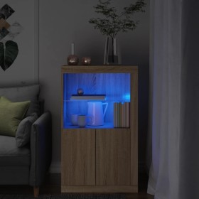 Sideboard with LED lights Sonoma oak engineered wood by , Lockers and storage cabinets - Ref: Foro24-836625, Price: 87,22 €, ...