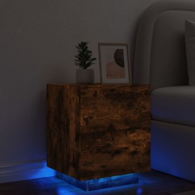 Mesita de noche con luces LED madera ingeniería roble ahumado de , Mesitas de noche - Ref: Foro24-836743, Precio: 61,63 €, De...