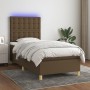 Boxspringbett-Matratze und LED-Leuchten aus dunkelbraunem Stoff, 90 x 200 cm von , Betten und Lattenroste - Ref: Foro24-31357...