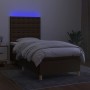 Boxspringbett-Matratze und LED-Leuchten aus dunkelbraunem Stoff, 90 x 200 cm von , Betten und Lattenroste - Ref: Foro24-31357...