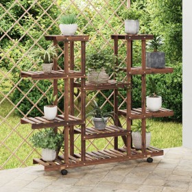 Flower stand with wheels solid fir wood 110x25x115 cm by , Pot stands - Ref: Foro24-362859, Price: 75,55 €, Discount: %