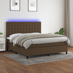 Box spring bed mattress LED lights dark brown fabric 180x200cm by , Beds and slatted bases - Ref: Foro24-3135216, Price: 611,...