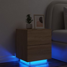 Mesita de noche con luces LED madera de ingeniería roble Sonoma de , Mesitas de noche - Ref: Foro24-836739, Precio: 69,96 €, ...