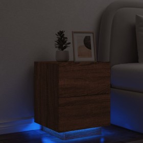 Mesita de noche con luces LED madera de ingeniería roble marrón de , Mesitas de noche - Ref: Foro24-836747, Precio: 67,97 €, ...