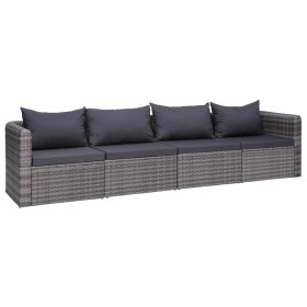 4-teiliges Gartensofa-Set und graue synthetische Rattankissen von vidaXL, Outdoor-Sofas - Ref: Foro24-44164, Preis: 356,99 €,...