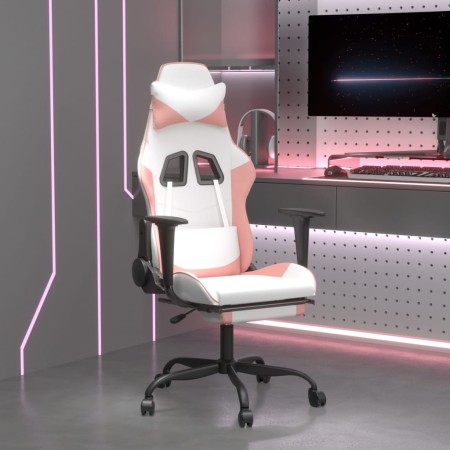 Gaming chair with massage and footrest in white and pink synthetic leather by , Gaming chairs - Ref: Foro24-345420, Price: 13...