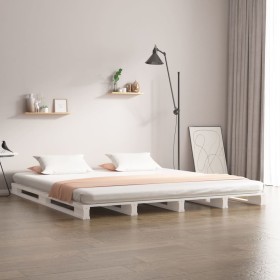 Super King white solid pine wood pallet bed 180x200 cm by , Beds and slatted bases - Ref: Foro24-821408, Price: 185,99 €, Dis...