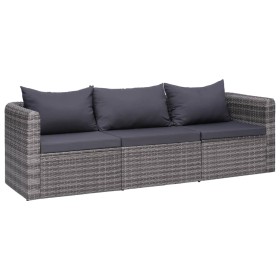 Set aus 3-teiligen Gartensofas und Kissen, synthetisches Rattangrau von vidaXL, Outdoor-Sofas - Ref: Foro24-44163, Preis: 329...