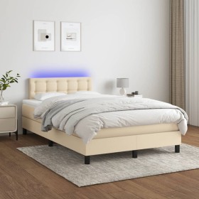 Box spring bed with mattress and LED cream fabric 120x200 cm by , Beds and slatted bases - Ref: Foro24-3133466, Price: 390,08...