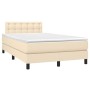 Box spring bed with mattress and LED cream fabric 120x200 cm by , Beds and slatted bases - Ref: Foro24-3133466, Price: 389,26...