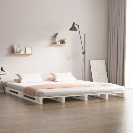 Cama de palets de madera maciza de pino blanca 140x200 cm de , Camas y somieres - Ref: Foro24-821393, Precio: 157,05 €, Descu...