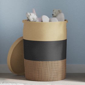 Black and beige cotton storage basket with lid Ø37x50 cm by , Baskets - Ref: Foro24-358479, Price: 59,87 €, Discount: %