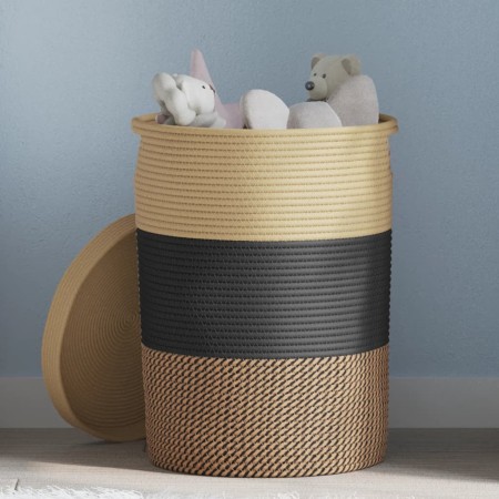 Black and beige cotton storage basket with lid Ø37x50 cm by , Baskets - Ref: Foro24-358479, Price: 59,75 €, Discount: %