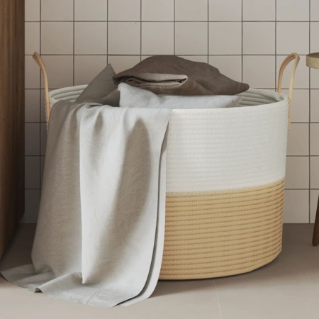 Beige-weißer Aufbewahrungskorb aus Baumwolle, Ø51x33 cm von , Körbe - Ref: Foro24-358491, Preis: 24,48 €, Rabatt: %