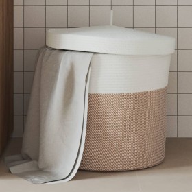 Cesta de almacenaje con tapa algodón marrón y blanco Ø40x35 cm de , Cestas - Ref: Foro24-358500, Precio: 40,99 €, Descuento: %