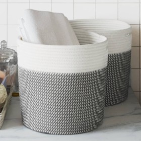 Storage baskets 2 pcs gray and white cotton Ø28x18 cm by , Baskets - Ref: Foro24-358458, Price: 19,99 €, Discount: %