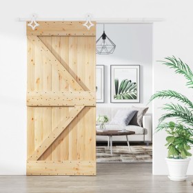 Puerta corredera con herrajes madera maciza de pino 95x210 cm de , Puertas - Ref: Foro24-3203175, Precio: 186,33 €, Descuento: %