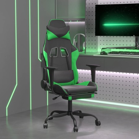 Gaming chair with massage and footrest in black green synthetic leather by , Gaming chairs - Ref: Foro24-345414, Price: 112,5...