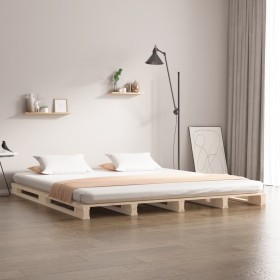 Solid pine wood pallet bed 140x200 cm by , Beds and slatted bases - Ref: Foro24-821392, Price: 127,34 €, Discount: %