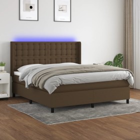 Cama box spring colchón luces LED tela marrón oscuro 160x200cm de , Camas y somieres - Ref: Foro24-3138648, Precio: 608,99 €,...