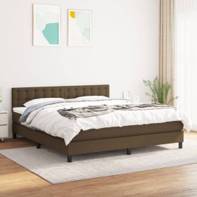 Cama box spring con colchón tela marrón oscuro 160x200 cm de , Camas y somieres - Ref: Foro24-3140388, Precio: 487,88 €, Desc...