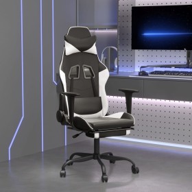 Gaming-Stuhl mit Fußstütze aus schwarzem weißem Kunstleder von , Gaming-Stühle - Ref: Foro24-3143658, Preis: 138,19 €, Rabatt: %