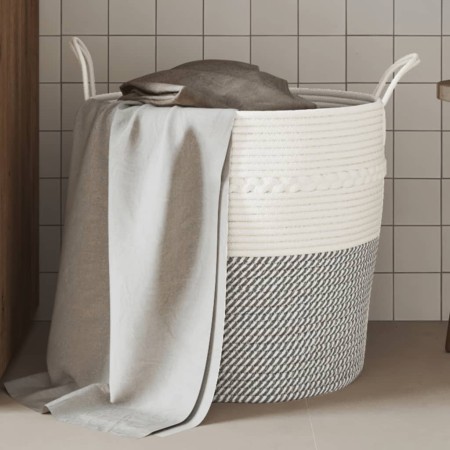 Cesta de almacenaje algodón gris y blanco Ø43x38 cm de , Cestas - Ref: Foro24-358486, Precio: 29,12 €, Descuento: %