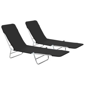 Folding sun loungers 2 units black steel and fabric by vidaXL, Loungers - Ref: Foro24-44300, Price: 84,92 €, Discount: %