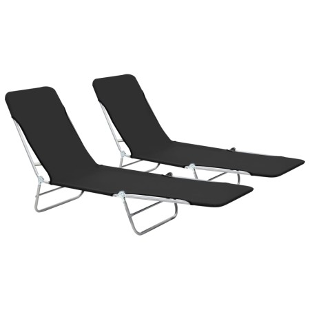 Folding sun loungers 2 units black steel and fabric by vidaXL, Loungers - Ref: Foro24-44300, Price: 85,01 €, Discount: %