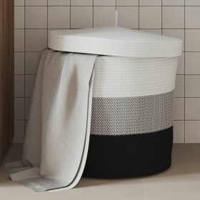 Black and white cotton storage basket with lid Ø40x35 cm by , Baskets - Ref: Foro24-358499, Price: 33,90 €, Discount: %