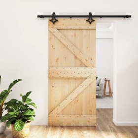 Puerta corredera con herrajes madera maciza de pino 95x210 cm de , Puertas - Ref: Foro24-3203138, Precio: 216,43 €, Descuento: %