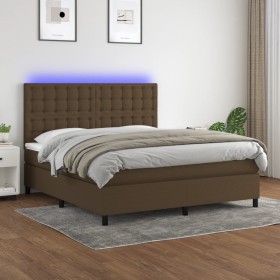 Box spring bed mattress LED lights dark brown fabric 160x200cm by , Beds and slatted bases - Ref: Foro24-3135208, Price: 604,...