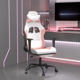 Gaming chair with footrest white and pink synthetic leather by , Gaming chairs - Ref: Foro24-3143662, Price: 138,82 €, Discou...