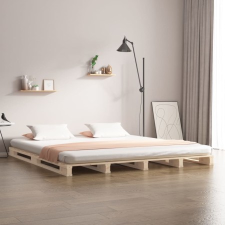 Solid pine wood pallet bed 200x200 cm by , Beds and slatted bases - Ref: Foro24-821412, Price: 147,04 €, Discount: %