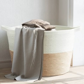 Beige-weißer Wäschekorb aus Baumwolle, Ø60x36 cm von , Wäschekörbe - Ref: Foro24-358475, Preis: 29,52 €, Rabatt: %