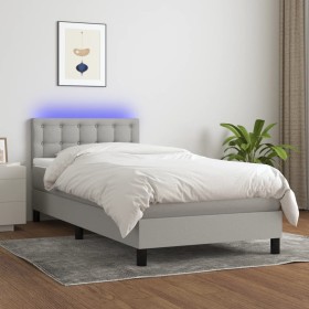 Box spring bed mattress and LED lights light gray fabric 80x200 cm by , Beds and slatted bases - Ref: Foro24-3133429, Price: ...