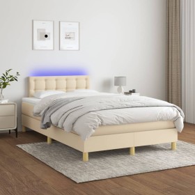 Box spring bed with mattress and LED cream fabric 120x200 cm by , Beds and slatted bases - Ref: Foro24-3134026, Price: 392,99...