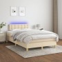 Box spring bed with mattress and LED cream fabric 120x200 cm by , Beds and slatted bases - Ref: Foro24-3134026, Price: 399,34...