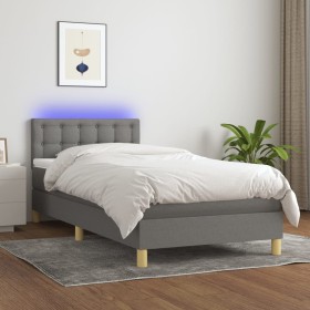 Cama box spring con colchón y LED tela gris oscuro 80x200 cm de , Camas y somieres - Ref: Foro24-3133990, Precio: 286,99 €, D...