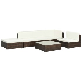 Set muebles de jardín 6 piezas y cojines ratán sintético marrón de vidaXL, Conjuntos de jardín - Ref: Foro24-44603, Precio: 4...