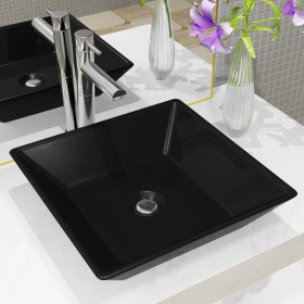 Square black ceramic washbasin 41.5x41.5x12 cm by vidaXL, Sinks - Ref: Foro24-142739, Price: 58,13 €, Discount: %