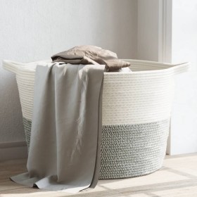 Laundry basket made of gray and white cotton Ø60x36 cm by , Laundry baskets - Ref: Foro24-358474, Price: 25,99 €, Discount: %