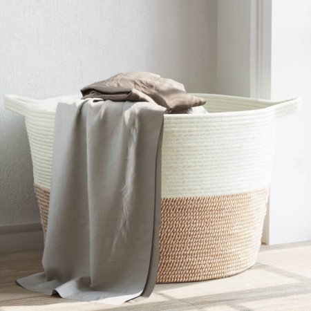 Laundry basket made of brown and white cotton, measuring 60x36 cm in diameter. by , Laundry baskets - Ref: Foro24-358476, Pri...